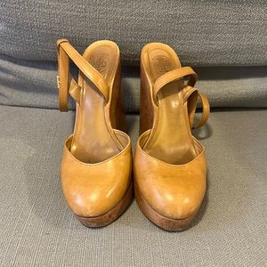 Tory Burch Leather & Wood Wedges